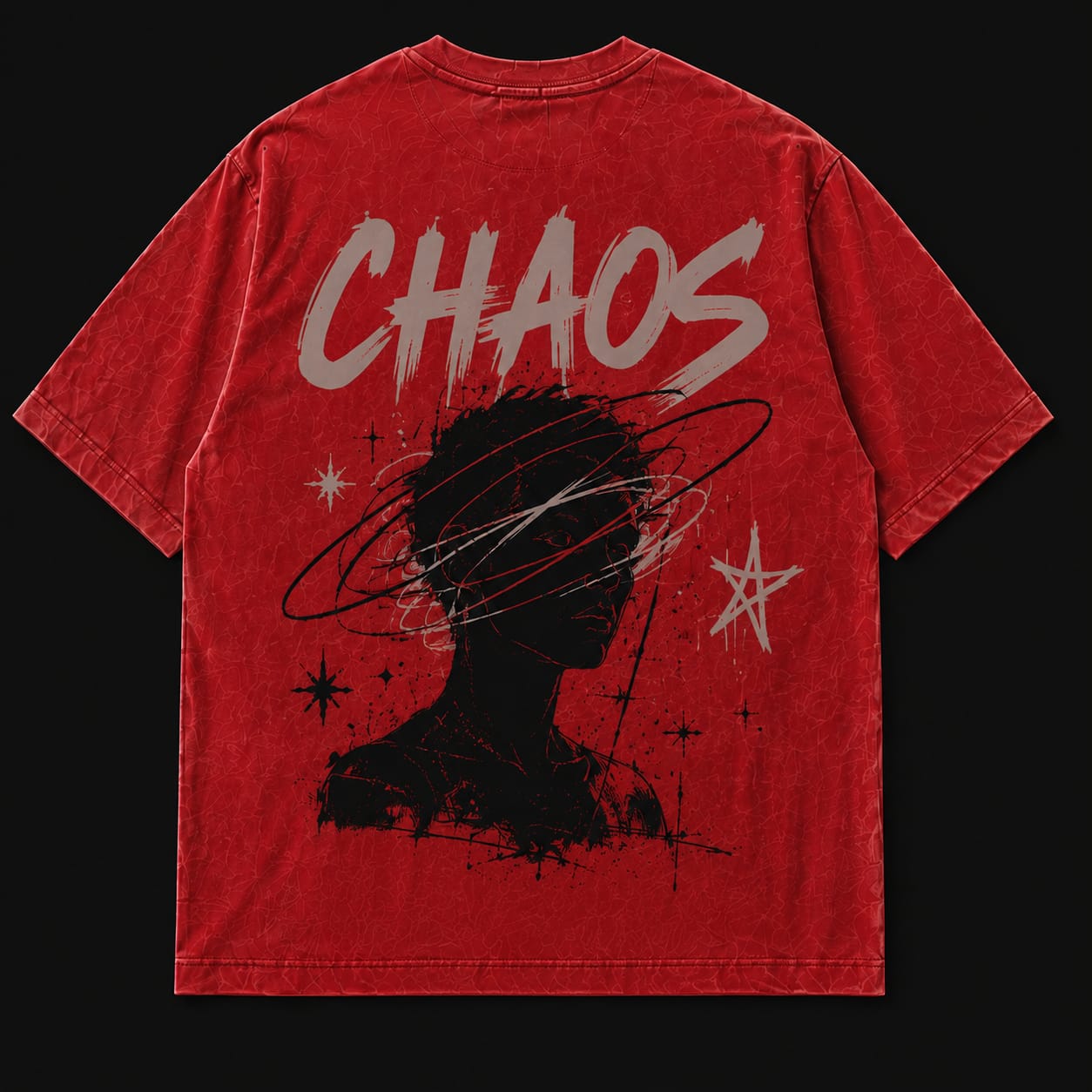 Chaos Oversized Acid Wash T-Shirt – Red Graphic Streetwear Tee