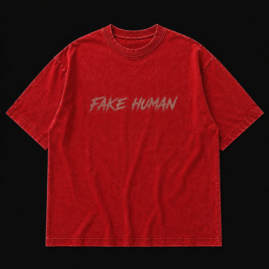 Chaos Oversized Acid Wash T-Shirt – Red Graphic Streetwear Tee
